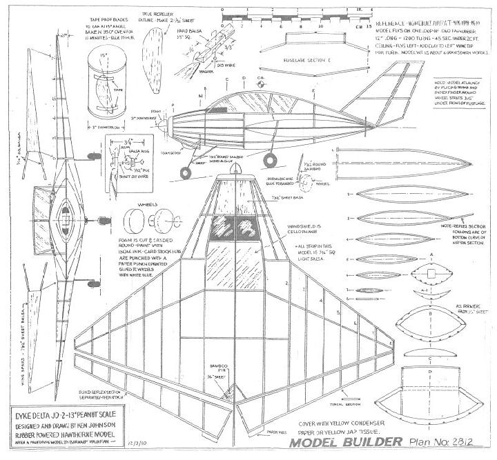 40" wing span Dyke Delta JD-2 R/c Plane short kit/semi kit and plans EP or Nitro 